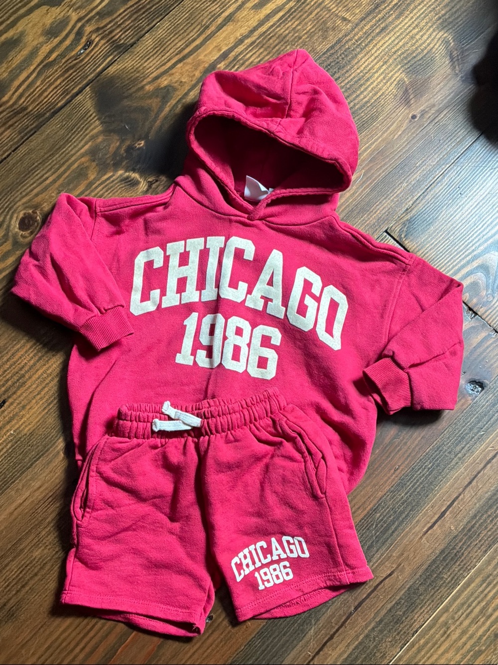 Zara Bright Pink Chicago 1986 Hoodie & Shorts Set